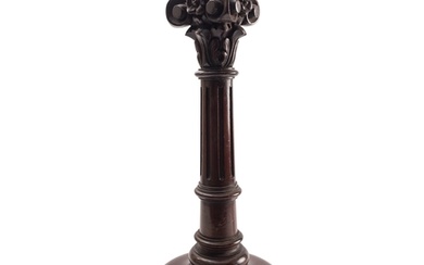 A carved and stained hardwood columnar table lamp, late 19th...