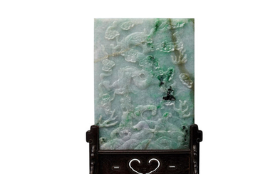 A carved jadeite table screen