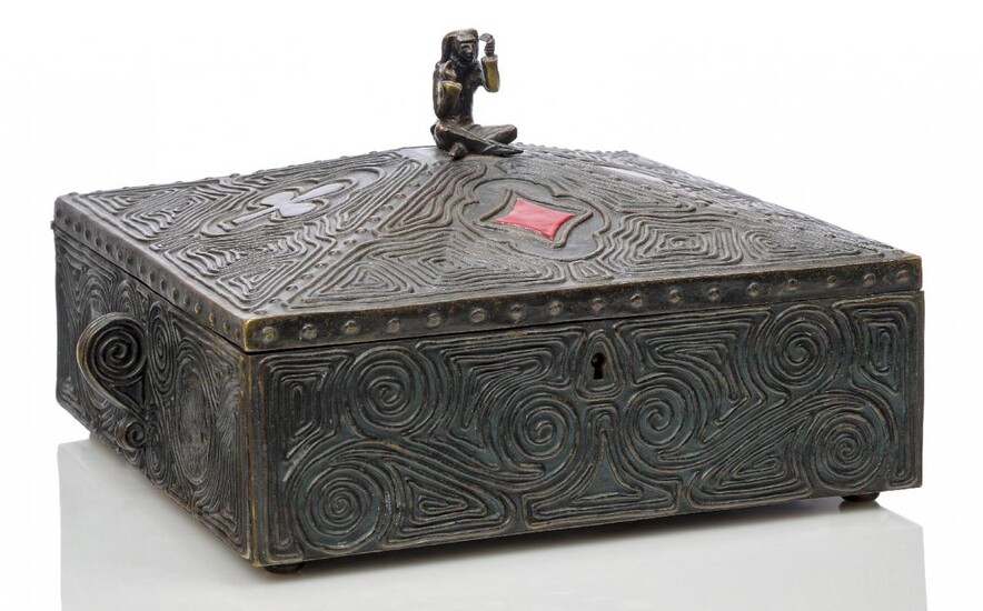 A cold-painted bronze card box, possibly American First quarter 20th...