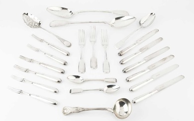 A collection of 19th century silver fiddle pattern flatware, comprising...