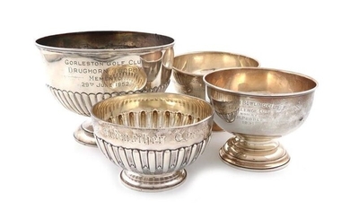 A collection of four silver trophy bowls, comprising: one of circular form, with fluted decoration, by William Hutton and Sons, London 1917, plus three various others, approx. weight 24oz. (4)