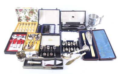 A collection of silver-plated items.