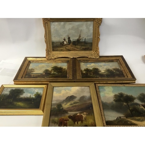 A collection of six framed oil paintings unsigned and unattr...