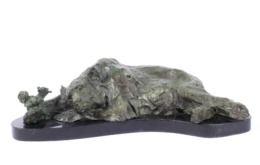 A contemporary patinated bronze sculpture of a bear