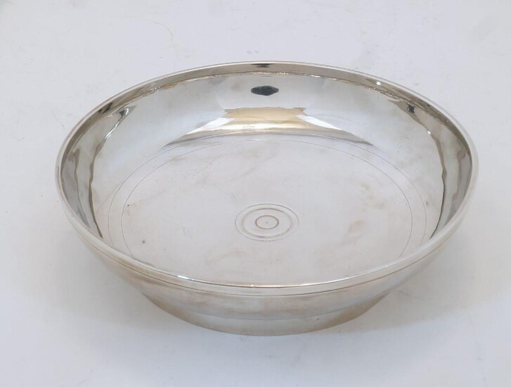 A facsimile Traprain Scottish circular footed silver bowl, Edinburgh, 1924, Brook & Son, of circular form with circular foot, stamped Traprain Treasure 1919 Authorised Reproduction, 20.5cm dia., weight approx. 19.5oz