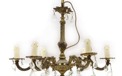A gilt metal six-light chandelier