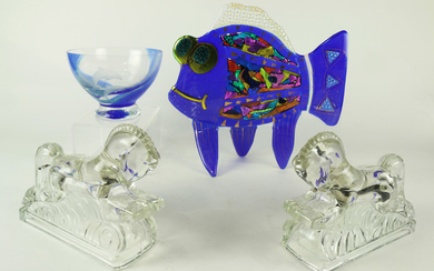 A group of glass decorative art