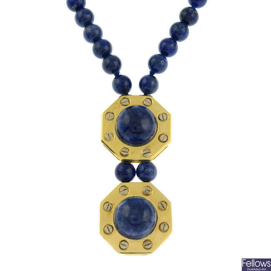 A lapis lazuli bead necklace.