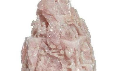A large Chinese rose quartz figural group