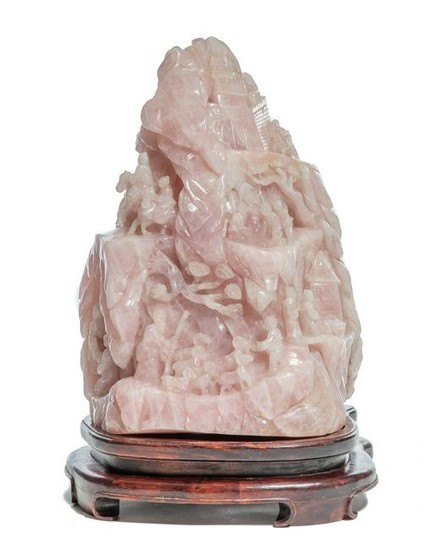 A large Chinese rose quartz figural group