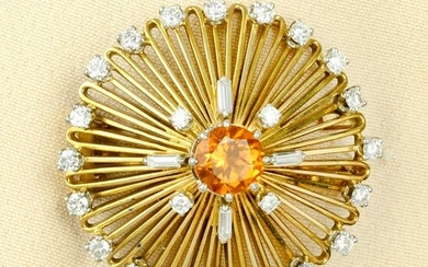 A mid 20th century citrine and diamond stylised floral