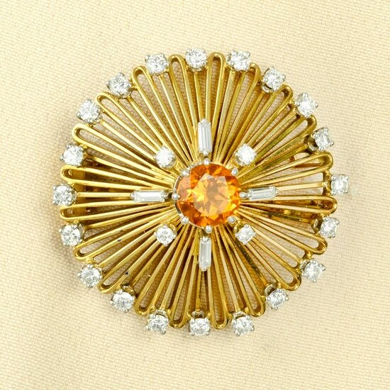 A mid 20th century citrine and diamond stylised floral