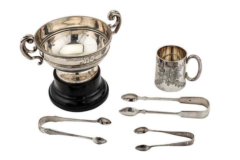 A mixed group of sterling silver including a Victorian christening mug, London 1893 by Robert Pringle & Sons
