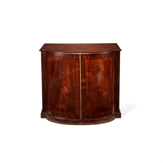A near pair of George III and later, mahogany bow-front side cabinets