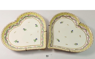 A pair of 19th century Spode heart form dishes painted sprig...