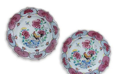 A pair of Chinese famille rose 'cockerel' plates Qing dynasty, Yongzheng period...