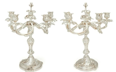 A pair of Christofle "Trianon" silver plate candelabra