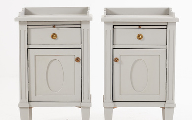 A pair of Gustavian style bedside tables, first half of the 20th century.