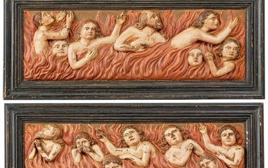 A pair of Italian relief carvings of the poor souls in