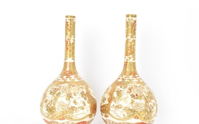 A pair of Japanese Meiji period satsuma bottle neck vases, o...