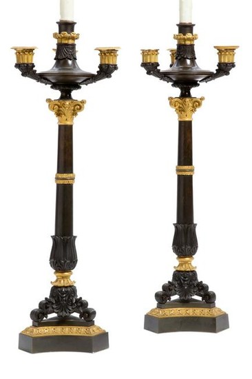 A pair of Louis Philippe bronze candelabra lamps