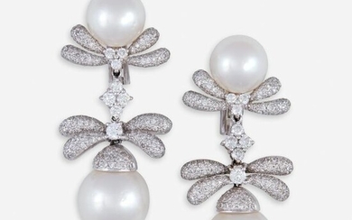 A pair of South Sea pearl, diamond, and eighteen karat