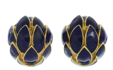 A pair of blue enamel earrings.Italian marks.Stamped