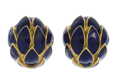 A pair of blue enamel earrings.