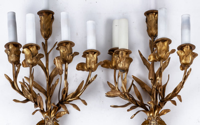 A pair of five-light gilt-bronze wall-sconces in the shape...
