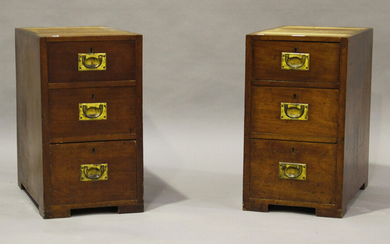 A pair of late 19th century mahogany campaign desk pedestals, each fitted with three drawers with re