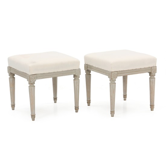 A pair of signed and painted Gustavian stools. Both signed MLB. Sweden, late 18th century. (2).