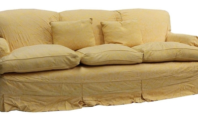 A pair of three seater sofas