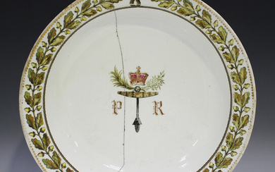 A rare Spode Royal Yacht Service large circular dish, circa 1817-20, made for the Prince Regent, pai