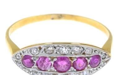A ruby and diamond dress ring.Estimated total diamond...