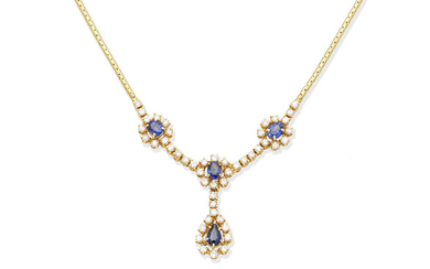 A sapphire and diamond cluster necklace