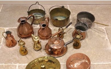 A selection of copper and brass wares, 19th century and late...