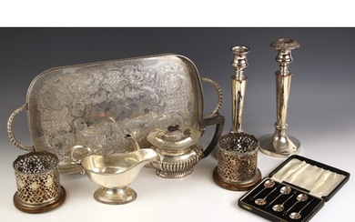 A selection of silver and silver plated items, including a c...