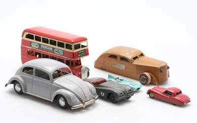 A set of 6 toy cars, including Volkswagen Arnold, West Germany.