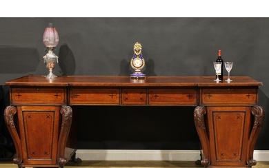 A substantial Regency mahogany twin pedestal sideboard or se...