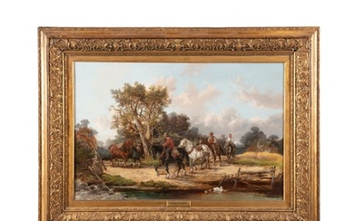 ALEXIS DE LEEUW (1822 - 1900) Landscape with farm workers an...