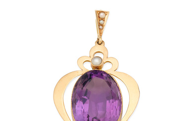 AMETHYST AND SEED PEARL PENDANT