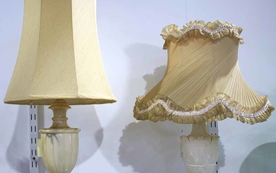 AN ALABASTER TABLE LAMP