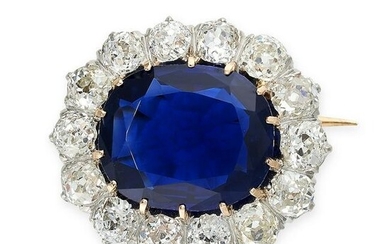 AN ANTIQUE SYNTHETIC SAPPHIRE AND DIAMOND CLUSTER