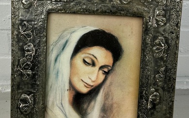 AN ARTS AND CRAFTS STYLE SILVER PICTURE FRAME, Print...