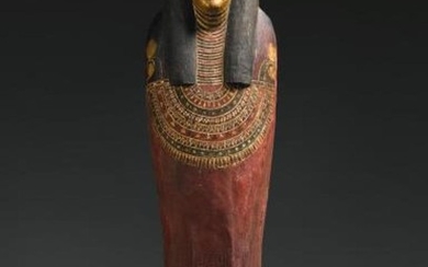 AN EGYPTIAN POLYCHROME AND GILT ANTHROPOID INNER COFFIN OF THE SISTRUM-PLAYER TA-GEM-EN-HOR, MACEDONIAN/EARLY PTOLEMAIC PERIOD, CIRCA 332-290 B.C.
