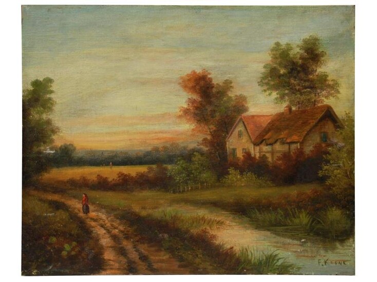 AN ENGLISH SCHOOL OIL PAINTING SIGNED BY F KEENE
