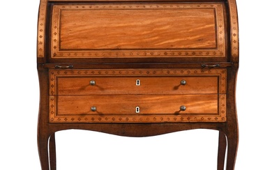 AN ITALIAN AMARANTH, SATINWOOD AND INLAID ROLL TOP DESK, LATE 18TH CENTURY
