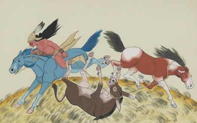 ANDREW VAN TSIHNAHJINNIE (1916-2000) ROPING HORSES