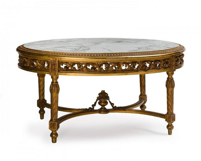 ANTIQUE FRENCH GILTWOOD MARBLE TOP OVAL TABLE