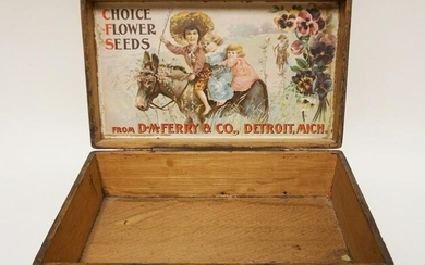 ANTIQUE WOOD FLOWER SEED ADVERTISING BOX